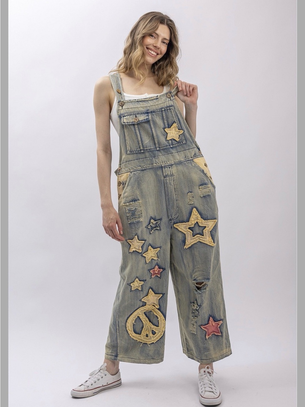 Blue velvet Women’s Star Denim Overalls - Light Blue